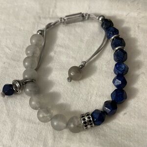 MCB Lapis Lazuli & Quartz Magnetic Water Bolo Beaded SSteel Love Bracelet Signed